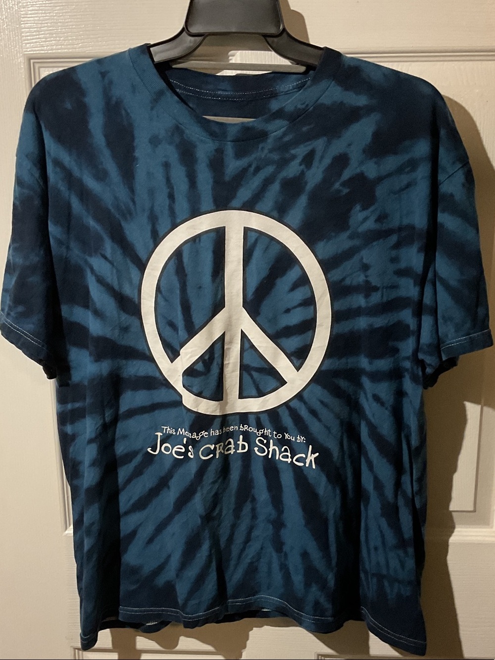 Joe’s Crab Shack Blue Tie-Dye Peace Sign T-Shirt with Backhit